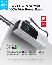 ����������� �������� ������� Anker 25000 mAh 165W PD Built-In Double USB-C Cables Silver (A1695H41) - �������� 4