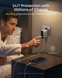 ��������� �������� ������� Anker GaN Charger 100W, 2xUSB-C PD & 1xUSB-A w Display and Cable Silver (B121BG41) - �������� 4