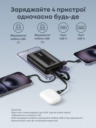 Портативний зарядний пристрій Anker Zolo - 20000 mAh 45W Built-In Dual USB-C Cables Black (A110MH12) - Картинка 4