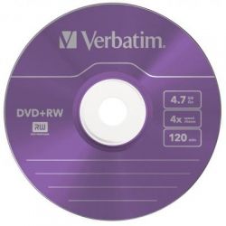  DVD+RW Slim Verbatim 4.7GB, 4x Color (43297) -  3