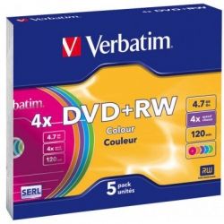 Диск DVD+RW Slim Verbatim 4.7GB, 4x Color (43297)