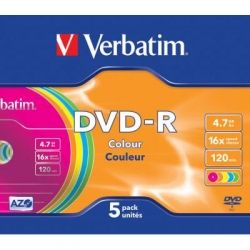  DVD-R Verbatim 4.7Gb 16X Slim case 5  Color (43557) -  2