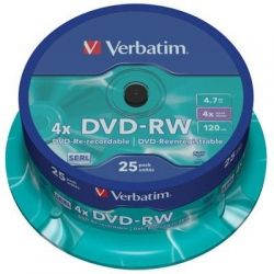 Диск DVD-RW 25 Cake Verbatim 4.7GB, 4x Silver (43639)