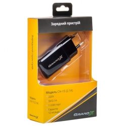   Grand-X 5V 2,1A USB Black (CH-15B) -  5
