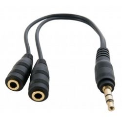 Переходник звуковой Extradigital, mini Jack 3.5 мм (П) - 2 x mini Jack 3.5 мм (М), Black, 0,2 м, Blister (KBA1680) - Картинка 2