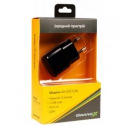   Grand-X 1*USB, 2,1A, Black, + cable USB -> Lightning, Cu, 2.1, 1m (CH03LTB) -  6