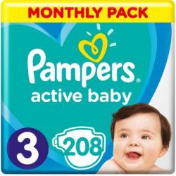 ϳ Pampers Active Baby Midi  3 (6-10 ) 208  (8001090910745) -  3