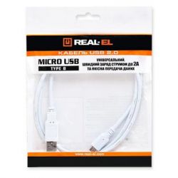 Дата кабель USB 2.0 AM to Micro 5P 1.0m Pro white REAL-EL (EL123500024) - Картинка 2