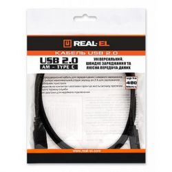   USB 2.0 AM to Type-C 1.0m Premium black REAL-EL (EL123500032) -  3