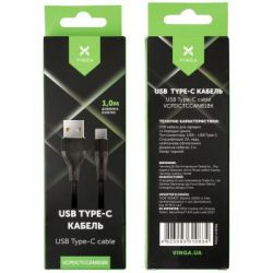   USB 2.0 AM to Type-C 1.0m cylindric nylon back Vinga (VCPDCTCCANB1BK) -  4