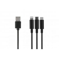   USB 2.0 AM to Lightning + Micro 5P + Type-C 1.2m black 2E (2E-CCMTLAB-BL) -  1