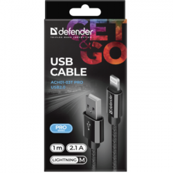   USB 2.0 AM to Lightning 1.0m ACH01-03T PRO Black Defender (87808) -  3