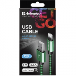   USB 2.0 AM to Lightning 1.0m ACH01-03T 2.1A green Defender (87810) -  3