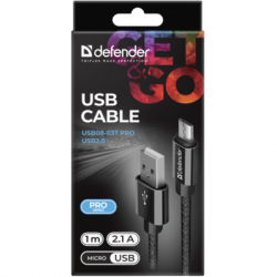   USB 2.0 AM to Micro 5P 1.0m USB08-03T PRO black Defender (87802) -  4