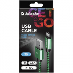   USB 2.0 AM to Type-C 1.0m USB09-03T PRO green Defender (87816) -  3