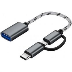   OTG USB 2.0 AF to Micro 5P + Type-C grey XoKo (AC-150-SPGR) -  1