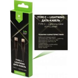   USB Type-C to Lightning 1.0m 3A nylon braided black back Vinga (VCPTCL3ANBK) -  3