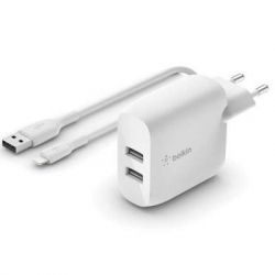   Belkin Home Charger 24W DUAL USB 2.4A, Lightning 1m, white (WCD001VF1MWH) -  1