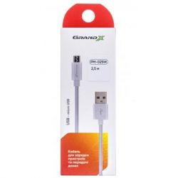   USB 2.0 AM to Micro 5P 2.5m white Grand-X (PM025W) -  3