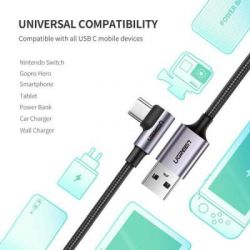 Дата кабель USB 2.0 AM to USB-C 1.0m US284 Angled Alum. Braid Black Ugreen (50941) - Картинка 5