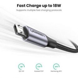 ���� ������ USB 2.0 AM to Micro 5P 1.0m US290 Aluminum Braid Black Ugreen (60146) - �������� 2