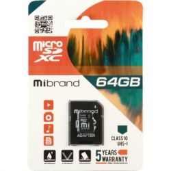   microSDHC, 64Gb, Class10 UHS-1, Mibrand, SD  (MICDXU1/64GB-A) -  1
