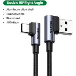 Дата кабель USB 2.0 AM to Type-C 1.0m US176 Both Angled 3A (Black) Ugreen (20856) - Картинка 3