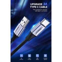   USB 2.0 AM to Type-C 1.5m US288 Aluminum Braid (Black) Ugreen (60127) -  2