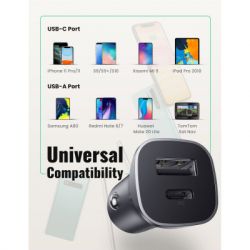 Зарядное устройство Ugreen CD130 20W USB + Type-C PD Car Charger (Gray) (30780) - Картинка 5
