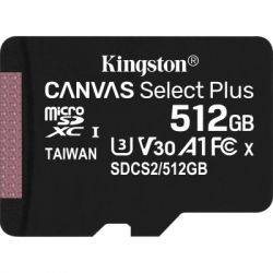  '  ' microSDXC, 512Gb, Kingston Canvas Select Plus, Class 10 UHS-I U3 V30 A1,  ,  100 / 85 MB/s (SDCS2/512GBSP) -  1
