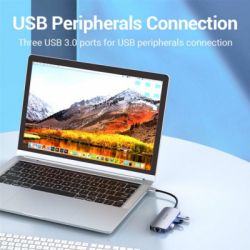  Vention USB3.1 Type-C --> HDMI/USB 3.0x3/RJ45/PD 100W Hub 6-in-1 (TOHHB) -  5