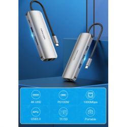  Vention USB3.1 Type-C --> HDMI/USB 3.0x3/RJ45/SD/TF/PD 100W Hub 8-in (TOKHB) -  2