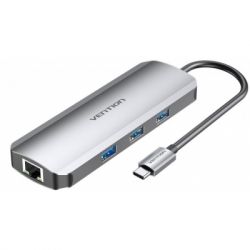  Vention USB3.1 Type-C --> HDMI/USB 3.0x3/RJ45/SD/TF/PD 100W Hub 8-in (TOKHB)