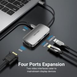  Vention USB3.1 Type-C --> HDMI/VGA/USB 3.0/PD 100W Hub 4-in-1 (TOAHB) -  4