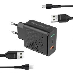   Grand-X QC3.0 18W + microUSB + Type-C cables (CH-650MT) -  1
