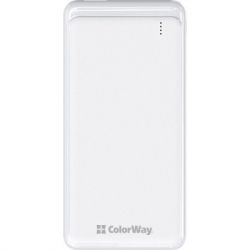    10000 mAh, ColorWay, White, Quick Charge 3.0, 2xUSB, 1xUSB (Type-C), LED ,  USB <-> Type C, Slim (CW-PB100LPG3WT-PD) -  2