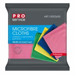 Салфетки для уборки PRO service Standard из микрофибры для стекла микс цветов 4 шт. (4823071641394)