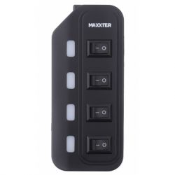 Хаб-юсб 2.0 Maxxter HU2A-4P-AC-02 на 4 порти, 1м Type-B кабель, 5V1A зарядка в комплекті, пластик, чорний - Картинка 3