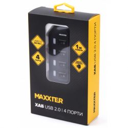 Хаб-юсб 2.0 Maxxter HU2A-4P-AC-02 на 4 порти, 1м Type-B кабель, 5V1A зарядка в комплекті, пластик, чорний - Картинка 5