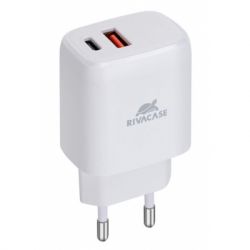 Зарядний пристрiй USB 220В RIVACASE PS4192 W00 (White), 1 USB-A + 1 Type-C, QC 3.0+PD 20W, білий