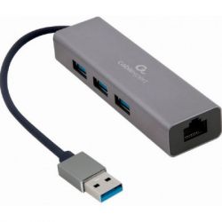Сетевой адаптер USB Cablexpert A-AMU3-LAN-01, с USB-A на Gigabit Ethernet, 3 Ports USB 3.1 Gen1 (5 Gbps), 1000 Mbps, металл, серый