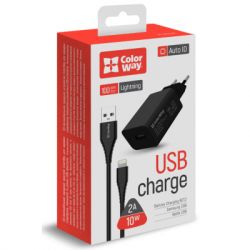   USB 220 Colorway 1USB AUTO ID 2A (10W)  + cable Lightning -  8
