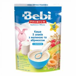 Детская каша Bebi Premium молочная 5 злаков из малин.абрикос. +6 мес. 200 г (1105066)