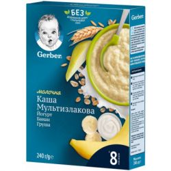 Детская каша Gerber молочная быстрорастворимая мультизлаковая с йогуртом, банано (1100415)