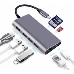 Перехідник Dynamode USB3.1 Type-C to HDMI, 3хUSB3.0, RJ45, USB Type-C Female, SD (Dock-USB-TypeC-HDMI-USB3.0-RJ45) - Картинка 4