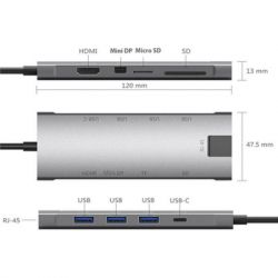  Dynamode USB Type-C to HDMI 4K + Mini DP + 3USB3.0 + Gigabit RJ45+ U (Dock-9-in-1-TypeC-HDMI-Mini-DP-USB3.0-RJ45) -  4