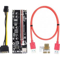  Dynamode PCI-E x1 to 16x 60cm USB 3.0 Red Cable SATA to 6Pin Power v. (RX-riser 009S Plus) -  1