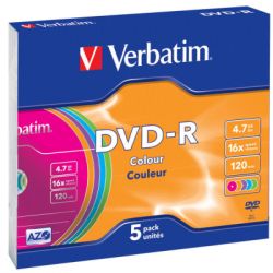  DVD Verbatim 4.7Gb 16X Slim case 5  Color (43557)