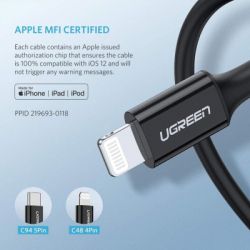   USB-C to Lightning 1.0m US1713A Nickel Plating ABS Shell Black Ugreen (60751) -  3