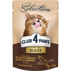 Влажный корм для кошек Club 4 Paws Paws Selection Премиум Кусочки с селедкой и салакой в желе 80 г (4820215368025)